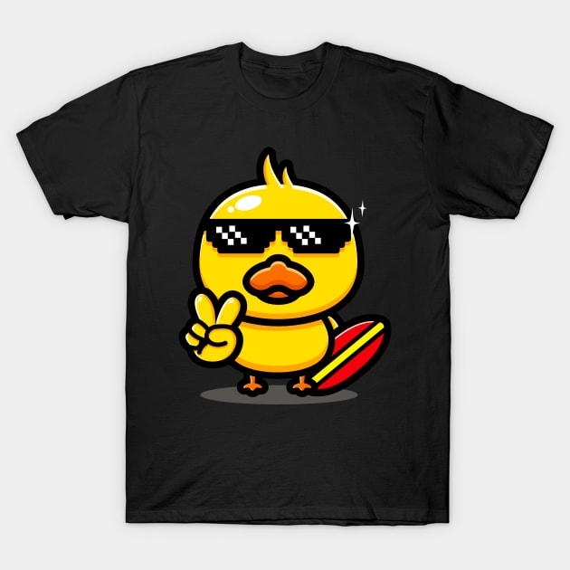 Cool Duck With Surfboard Summer Surfing Vacation T-Shirt by Foxxy Merch